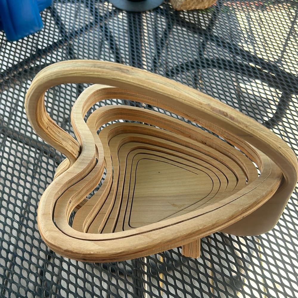 Vintage Deep Spring Collapsible Wooden Basket, Spiral Cut, Heart Shaped,